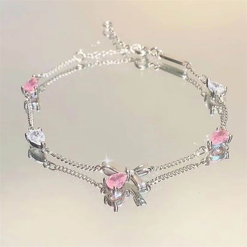 Elegant Crystal Flowers Bracelet Moon Cherry Blossom Bow Zircon Bracelets luxury Jewelry Gift