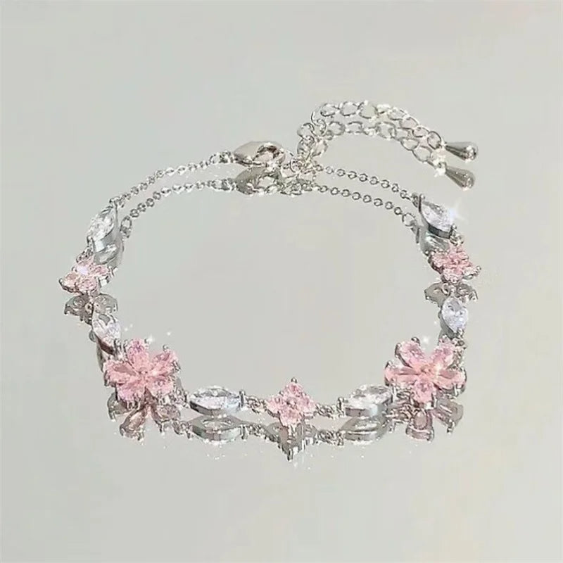 Elegant Crystal Flowers Bracelet Moon Cherry Blossom Bow Zircon Bracelets luxury Jewelry Gift